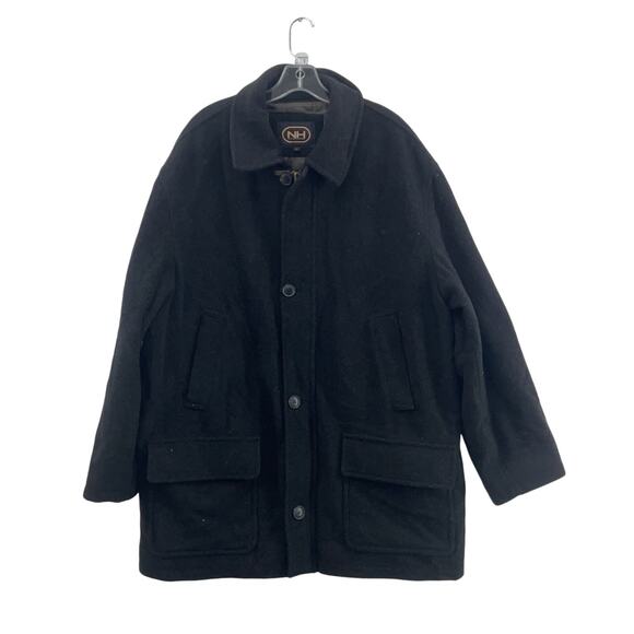Newport Harbor Black Wool Button Down Winter Overcoat Men's L Preowned - Picture 1 of 6